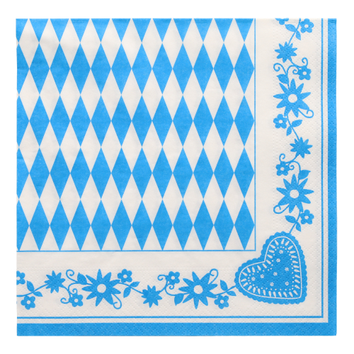 Servietten, 3-lagig 1/4-Falz 40 cm x 40 cm "Bayrisch Blau"
