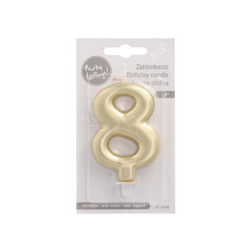 Zahlenkerze mit Halter 7 cm gold "8"