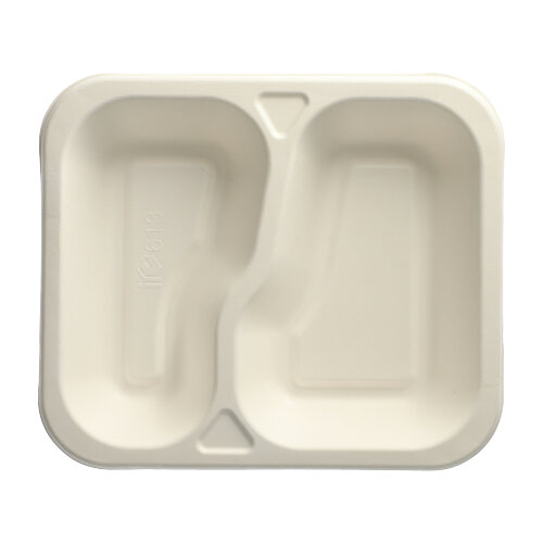 Siegelschalen Zuckerrohr 2-geteilt 1000 ml 4,2 cm x 21,2 cm x 25 cm weiss