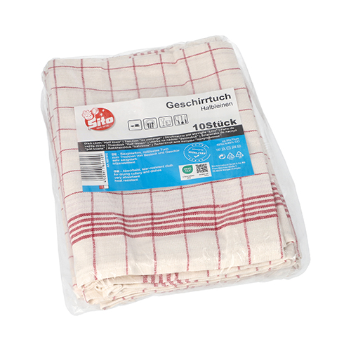 Geschirrtücher 70 cm x 50 cm weiss/rot "Halbleinen"