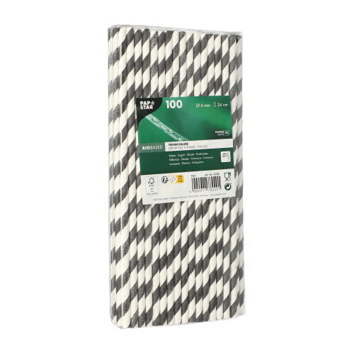 Trinkhalme, Papier Ø 6 mm · 24 cm schwarz/weiss "Stripes"