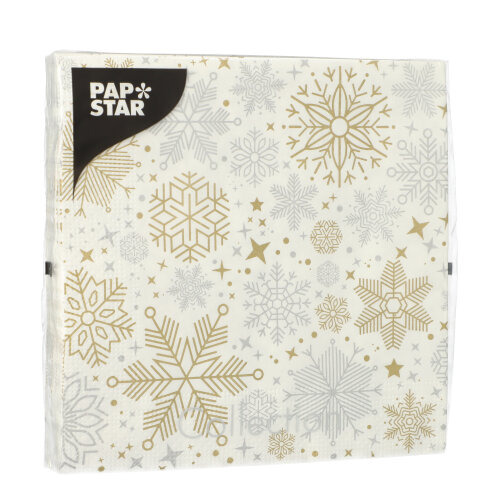 Servietten, 3-lagig 1/4-Falz 33 cm x 33 cm silber/gold "Flocons"