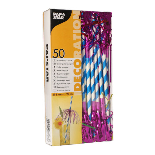 Trinkhalme, Papier Ø 6 mm · 20 cm blau/weiss "Fireworks"