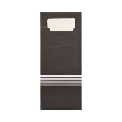 Bestecktaschen 20 cm x 8,5 cm schwarz/weiss "Stripes" inkl. farbiger Serviette 33 x 33 cm 2-lag.