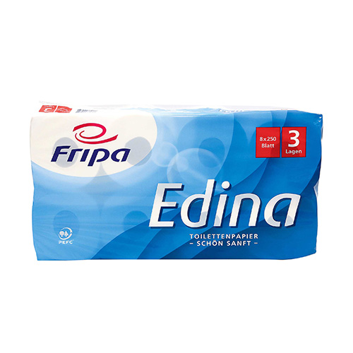 Rollen Toilettenpapier, 3-lagiges Tissue Ø 12 cm · 11 cm x 9,5 cm hochweiss "Edina" 250 Blatt