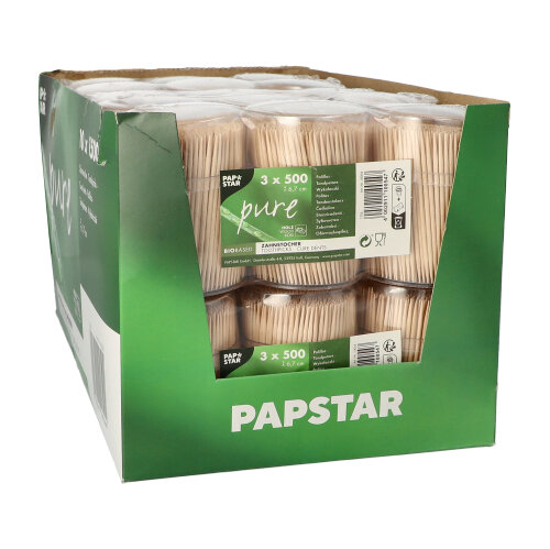 Zahnstocher, Holz "pure" rund 6,7 cm im Spender
