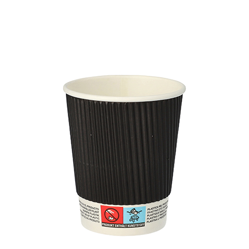 Trinkbecher, Pappe "To Go" 0,2 l Ø 8 cm · 9 cm schwarz Ripple Wall