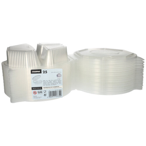 Menüboxen mit Klappdeckeln, PP 3-geteilt 5,9 cm x 21,5 cm x 21,5 cm transparent 8-eckig