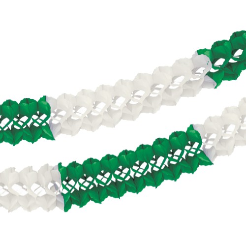 Großraumgirlande, Papier Ø 16 cm · 10 m grün/weiss schwer entflammbar