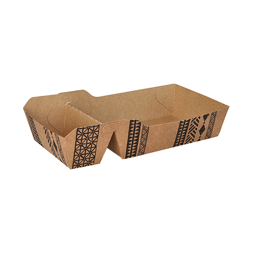 Pommes-Frites-Trays, Pappe 2-geteilt 3,5 cm x 8,5 cm x 16,2 cm braun "Maori" extra groß