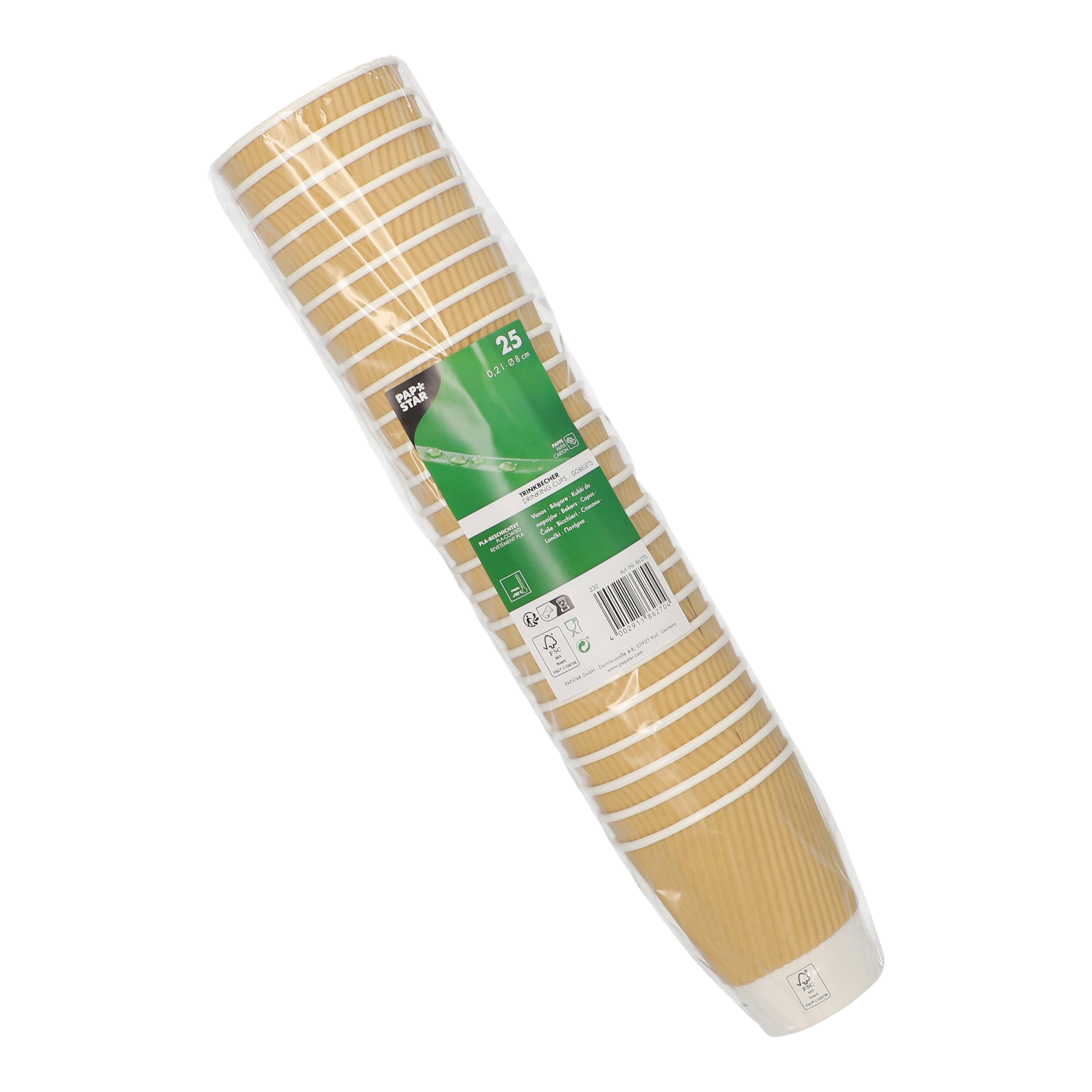 Trinkbecher, Pappe 0,2 l Ø 8 cm · 9 cm natur Ripple Wall