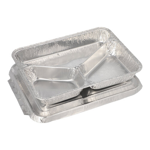 Menüschalen + Deckel, Alu 3-geteilt 0,76 l 3 cm x 17,7 cm x 22,5 cm