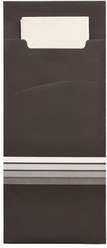 Bestecktaschen 20 cm x 8,5 cm schwarz/weiss "Stripes" inkl. farbiger Serviette