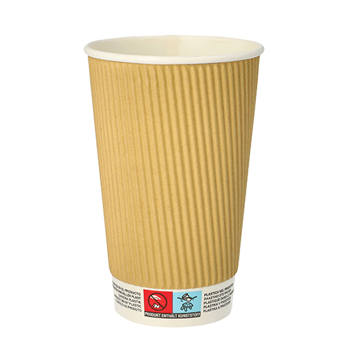 Trinkbecher, Pappe 0,4 l Ø 9 cm · 13,7 cm natur Ripple Wall