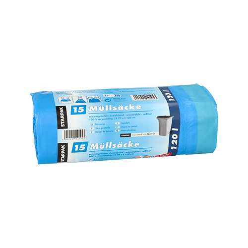 Müllsäcke mit Zugband, LDPE 120 l 100 cm x 70 cm blau Müllsäcke mit Zugband, LDPE 120 l 100 cm x 70 cm blau