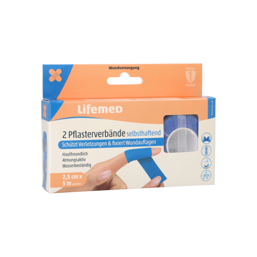 Rollen Pflaster / Bandagen selbsthaftend 5 m x 2,5 cm blau