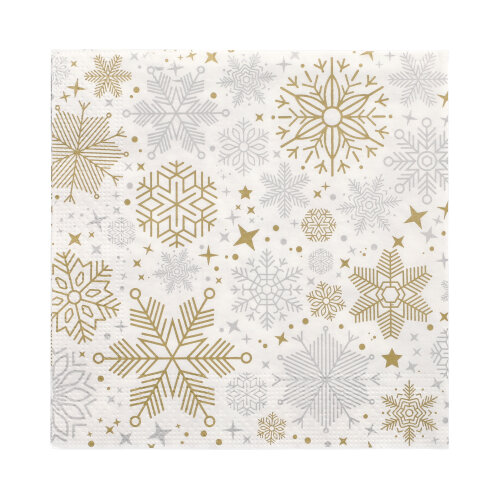 Servietten, 3-lagig 1/4-Falz 33 cm x 33 cm silber/gold "Flocons"