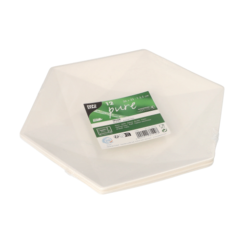 Teller Zuckerrohr "pure" 6-eckig 2,5 cm x 26 cm x 23 cm weiss "Diamond"