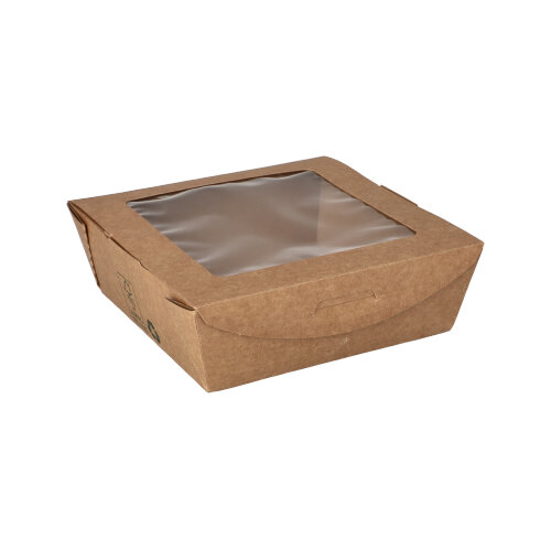Feinkostboxen Pappe "pure" eckig 650 ml 4,5 cm x 12 cm x 12 cm braun "100% Fair"