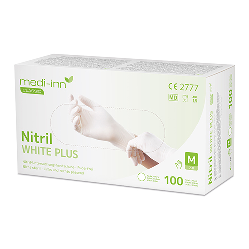 "Medi-Inn" Handschuhe, Nitril puderfrei weiss "White Plus" Größe: M