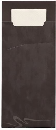 Bestecktaschen 20 cm x 8,5 cm schwarz inkl. weißer Serviette 33 x 33 cm 2-lag.
