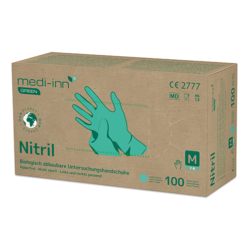 "Medi-Inn GREEN" Handschuhe, Nitril puderfrei grün Größe M, biologisch abbaubar