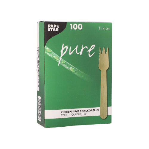 Kuchen- und Snackgabeln, Holz "pure" 14 cm mit einseitig gezacktem Rand
