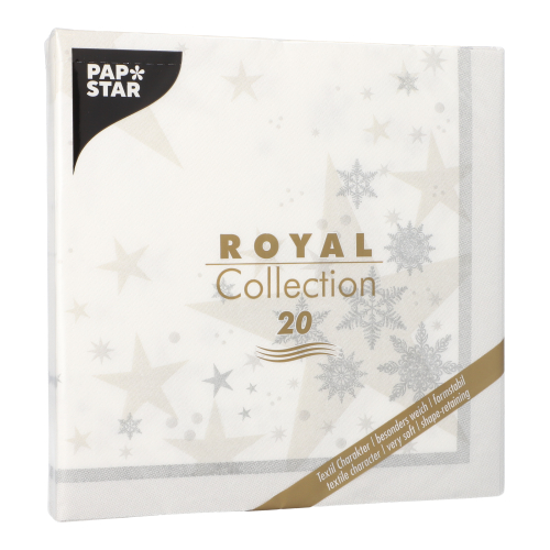 Servietten "ROYAL Collection" 1/4-Falz 40 cm x 40 cm weiss "Stars and Snowflakes"