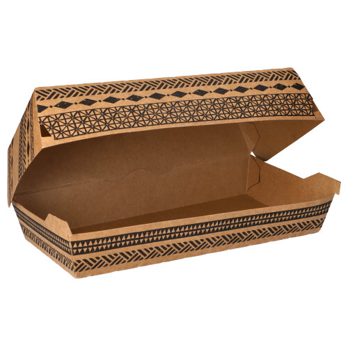 Baguetteboxen, Pappe 7,5 cm x 10,7 cm x 22 cm braun "Maori" groß Baguetteboxen, Pappe 7,5 cm x 10,7 cm x 22 cm braun "Maori" groß