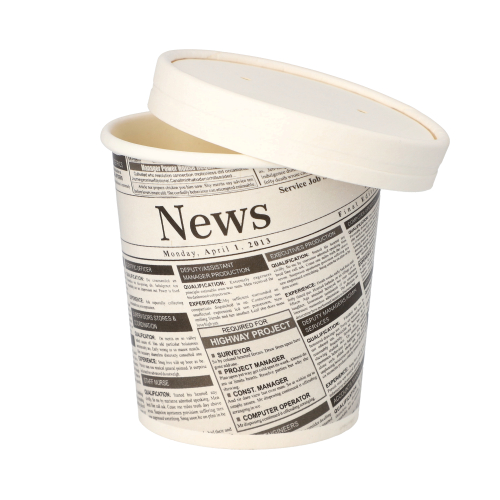 Snackbecher, Pappe "To Go" rund 470 ml Ø 9,9 cm · 9,9 cm "Newsprint"