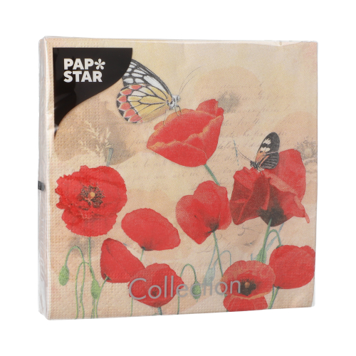 Servietten, 3-lagig 1/4-Falz 33 cm x 33 cm "Poppy Flowers"