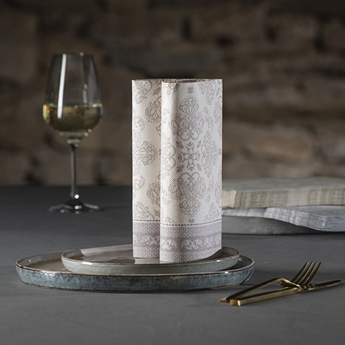 Servietten "ROYAL Collection" 1/4-Falz 40 cm x 40 cm mocca "Arabesque"