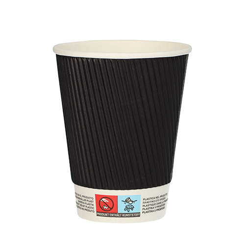 Trinkbecher, Pappe "To Go" 0,3 l Ø 9 cm · 11 cm schwarz Ripple Wall