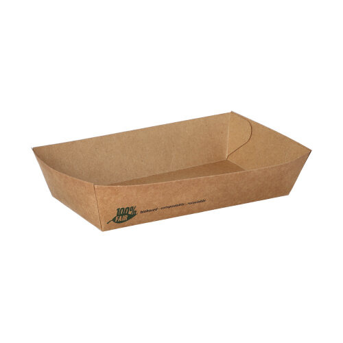 Snacktrays, Pappe "pure" 3,8 cm x 8,5 cm x 15,5 cm braun "100% Fair" groß