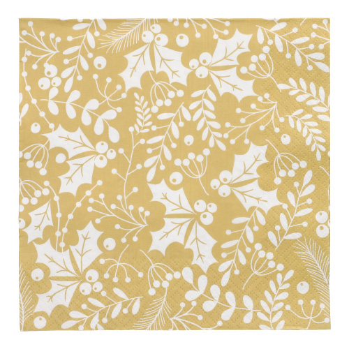 Servietten, 3-lagig 1/4-Falz 40 cm x 40 cm gold "Houx et Gui"
