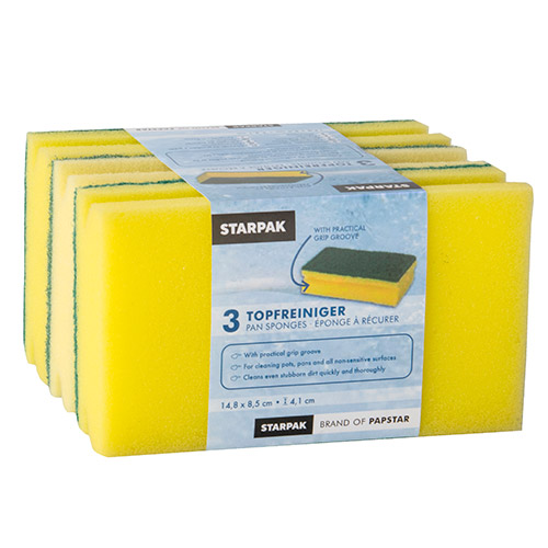 Topfreiniger, Schwamm Jumbo eckig 4,1 cm x 14,8 cm x 8,5 cm gelb/grün mit Griffrille, kratzend