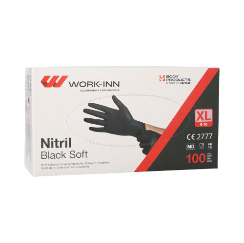"WORK-INN/PS" Handschuhe, Nitril puderfrei "Black Soft" schwarz Größe: XL