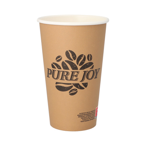 Trinkbecher, Pappe 0,4 l Ø 9 cm · 13,9 cm braun "Pure Joy"