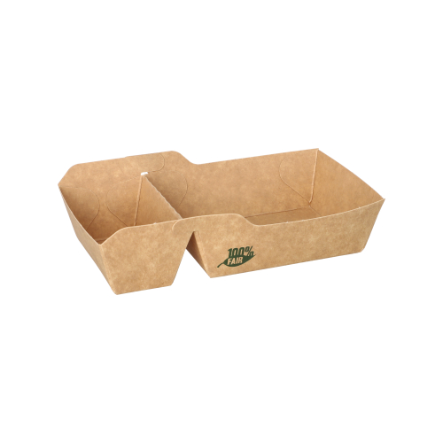Pommes-Frites-Trays, Pappe "pure" 2-geteilt 3,5 cm x 7 cm x 14,5 cm braun "100% Fair" klein