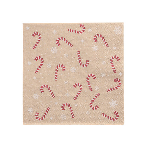 Servietten, 3-lagig 1/4-Falz 25 cm x 25 cm natur "Candy Canes" aus recyceltem Papier Servietten, 3-lagig 1/4-Falz 25 cm x 25 cm natur "Candy Canes" aus recyceltem Papier