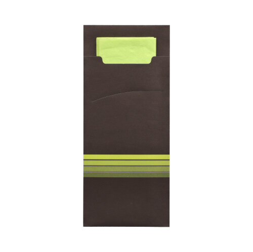 Bestecktaschen 20 cm x 8,5 cm schwarz/limone "Stripes" inkl. farbiger Serviette
