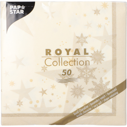 Servietten "ROYAL Collection" 1/4-Falz 40 cm x 40 cm champagner "Stars and Snowflakes"