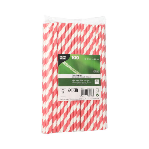Trinkhalme Papier Ø 6 mm · 20 cm rot/weiss "Stripes"