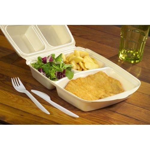 Menüboxen mit Klappdeckel, XPS 3-geteilt 7,5 cm x 22 cm x 28,5 cm beige laminiert