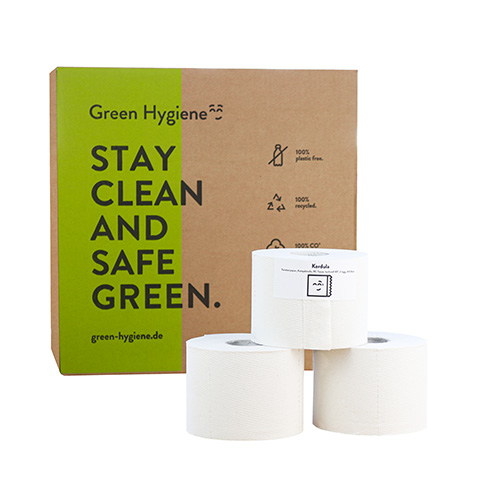 Rollen "Green Hygiene" Toilettenpapier "KORDULA" Ø 13 cm · 11 cm x 9,5 cm 400 Blatt, 3-lagig