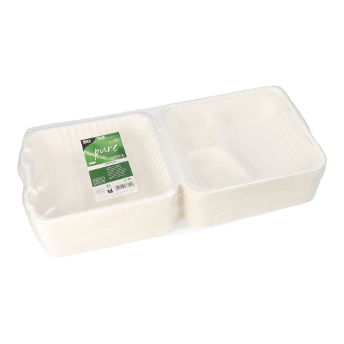 Menüboxen, Zuckerrohr "pure" 3-geteilt 7,7 cm x 20 cm x 22 cm weiss