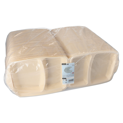 Menüboxen mit Klappdeckel, XPS 2-geteilt 7,5 cm x 22 cm x 28,5 cm beige laminiert