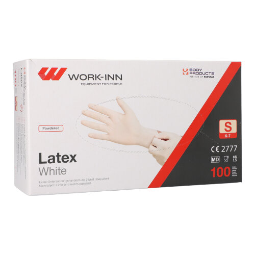 "WORK-INN/PS" Handschuhe, Latex gepudert "White" weiss - natur Größe: S