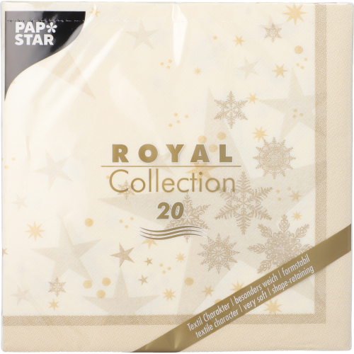 Servietten "ROYAL Collection" 1/4-Falz 40 cm x 40 cm champagner "Stars and Snowflakes"