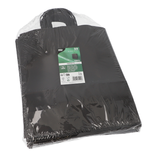 Tragetaschen, Papier 35 cm x 26 cm x 12 cm schwarz mit gedrehtem Tragegriff